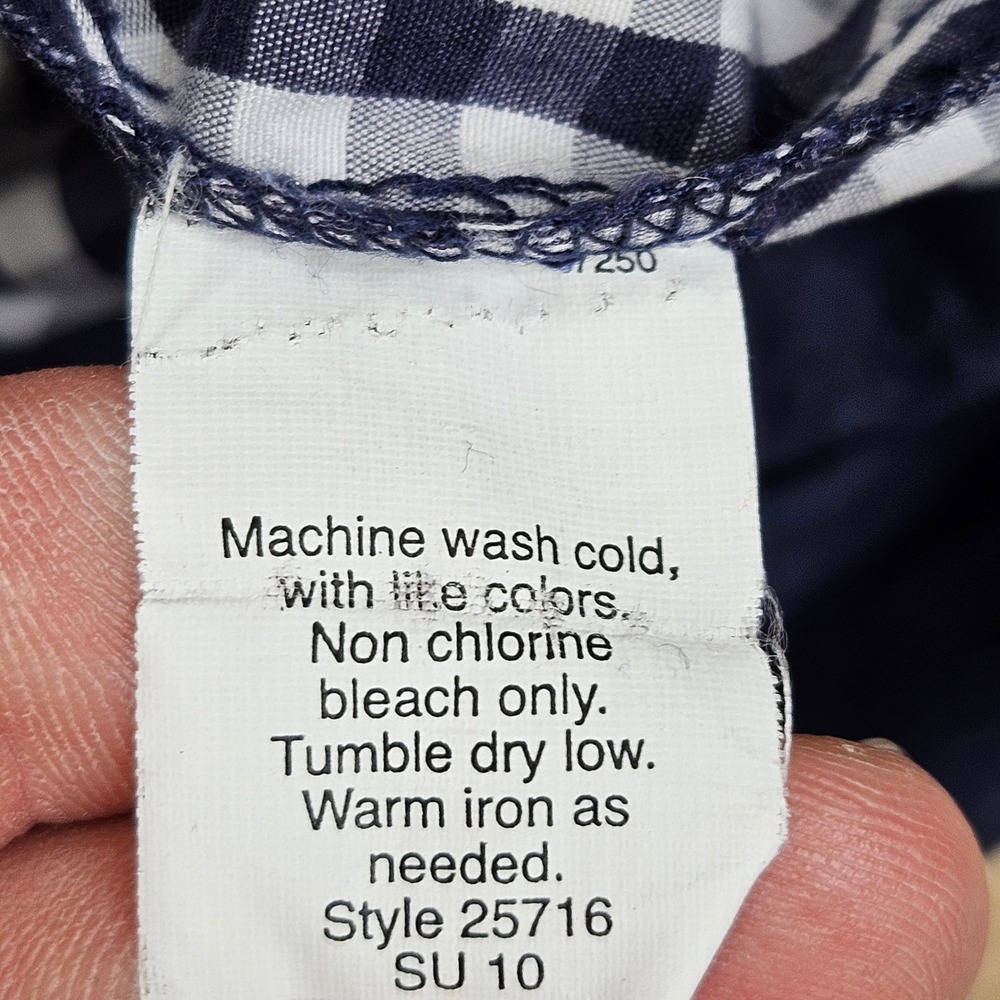 J Crew Gingham Dress Womens 6 Preppy Navy Cap Sleeve Cotton Pocket Shift 25716 - Picture 6 of 11